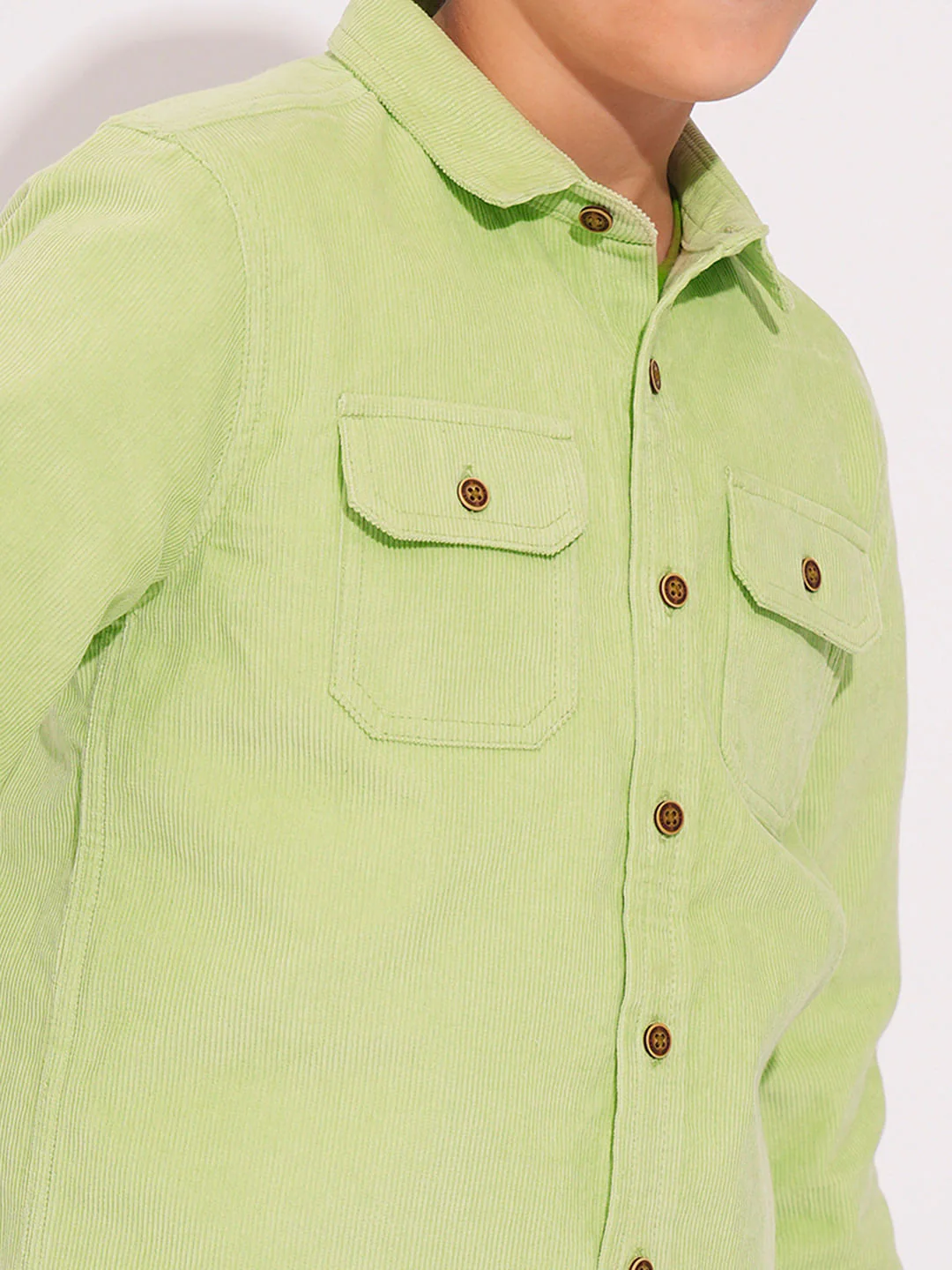 Boys Pastel Green Corduroy Shirt - Image 6