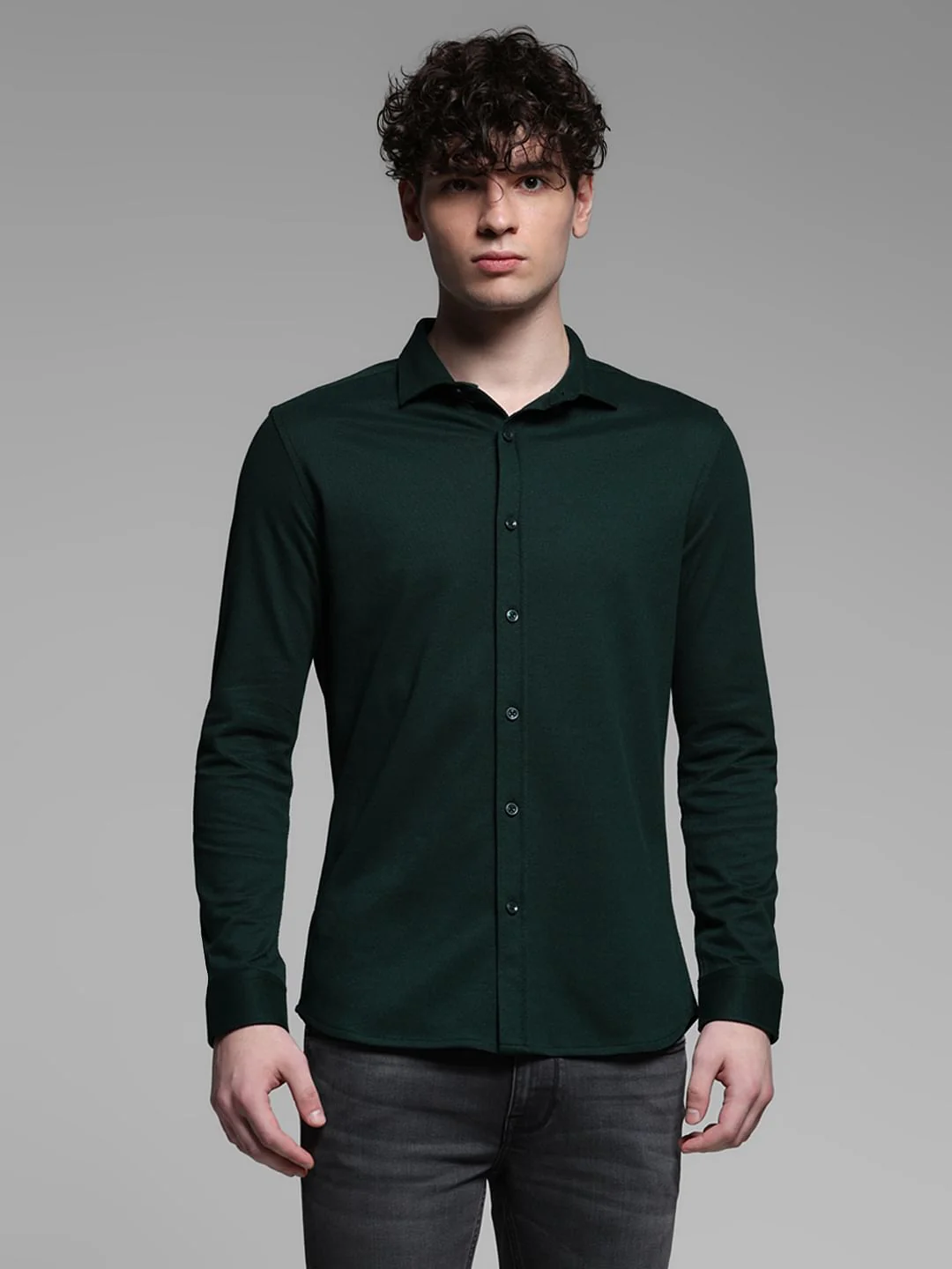Green Knitted Full Sleeves Shirt - Image 2