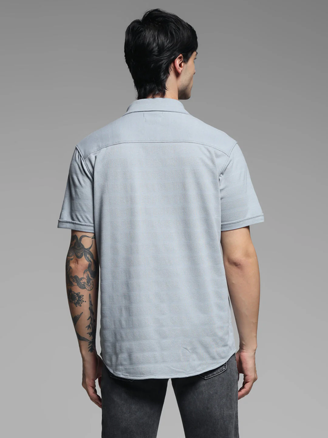 Men's Quarry Grey Slim Fit Knitted Solid Shirt - Image 4