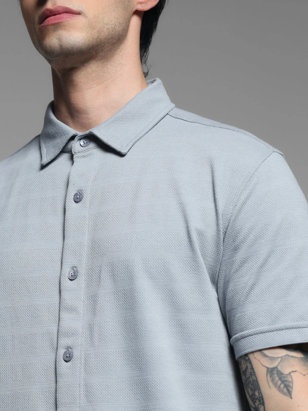 Men's Quarry Grey Slim Fit Knitted Solid Shirt - Image 5