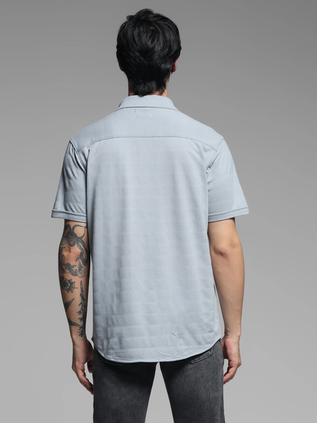 Men's Quarry Grey Slim Fit Knitted Solid Shirt - Image 9