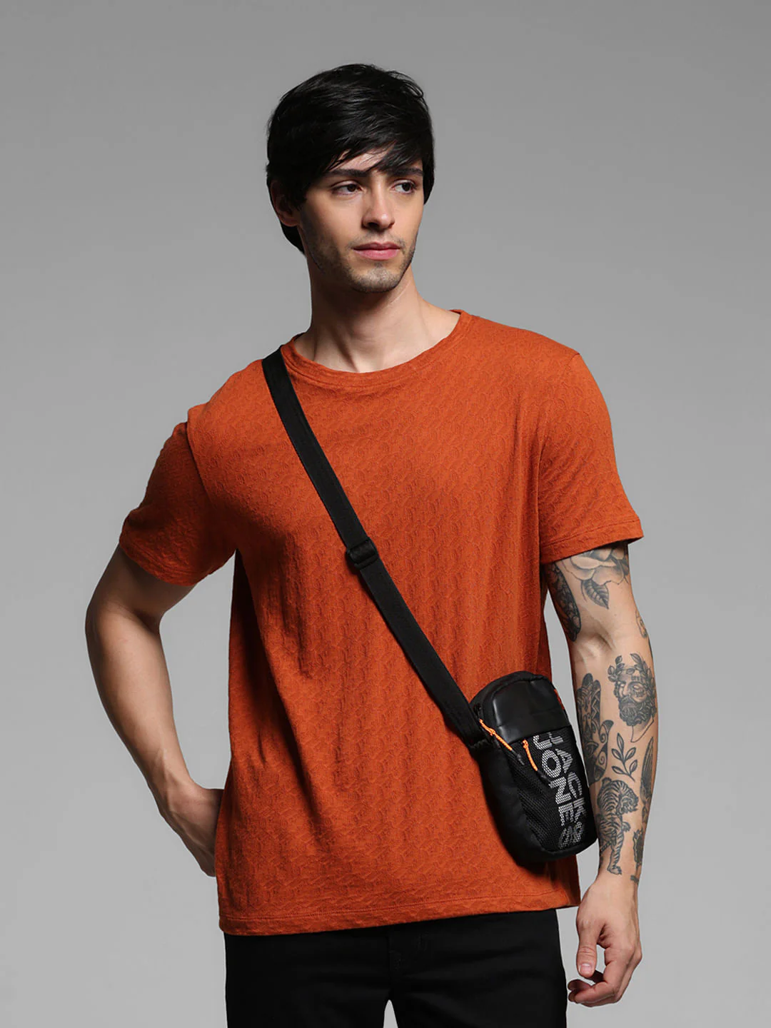 BROWN COTTON CREW NECK T-SHIRT