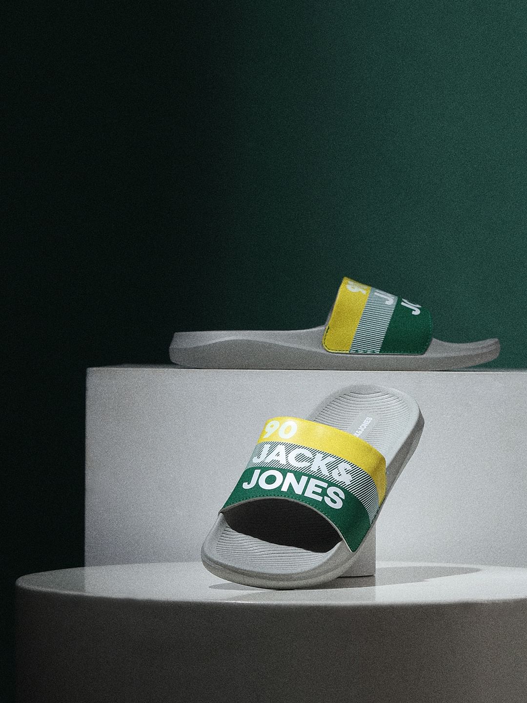 Grey Logo Print Pool Sliders