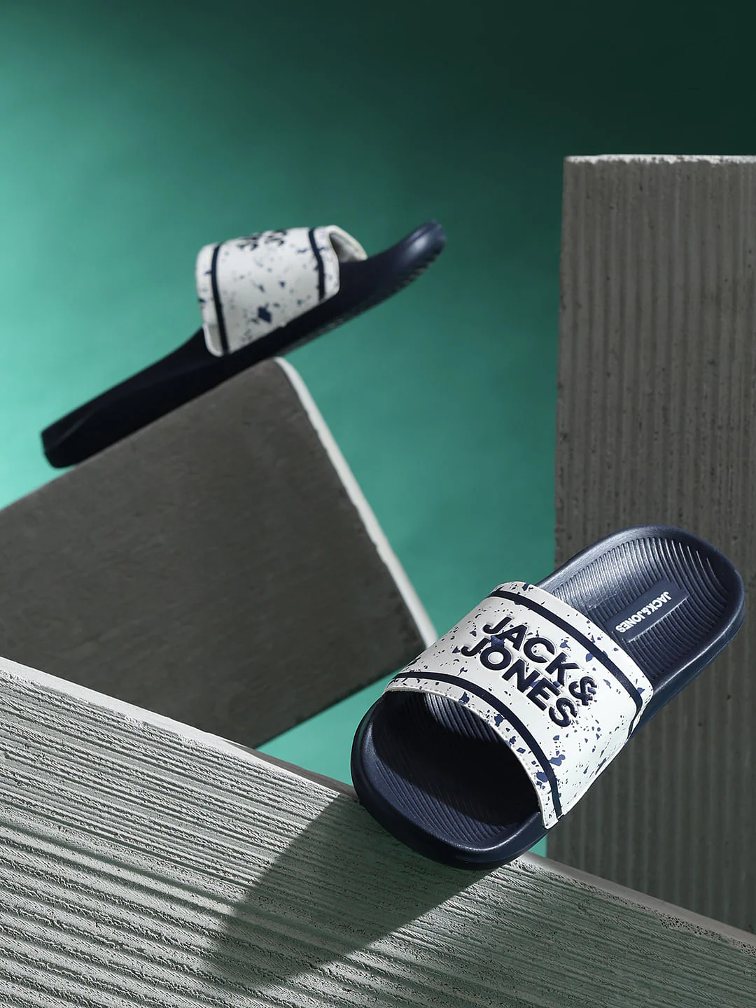 Navy Blue Logo Print Pool Sliders