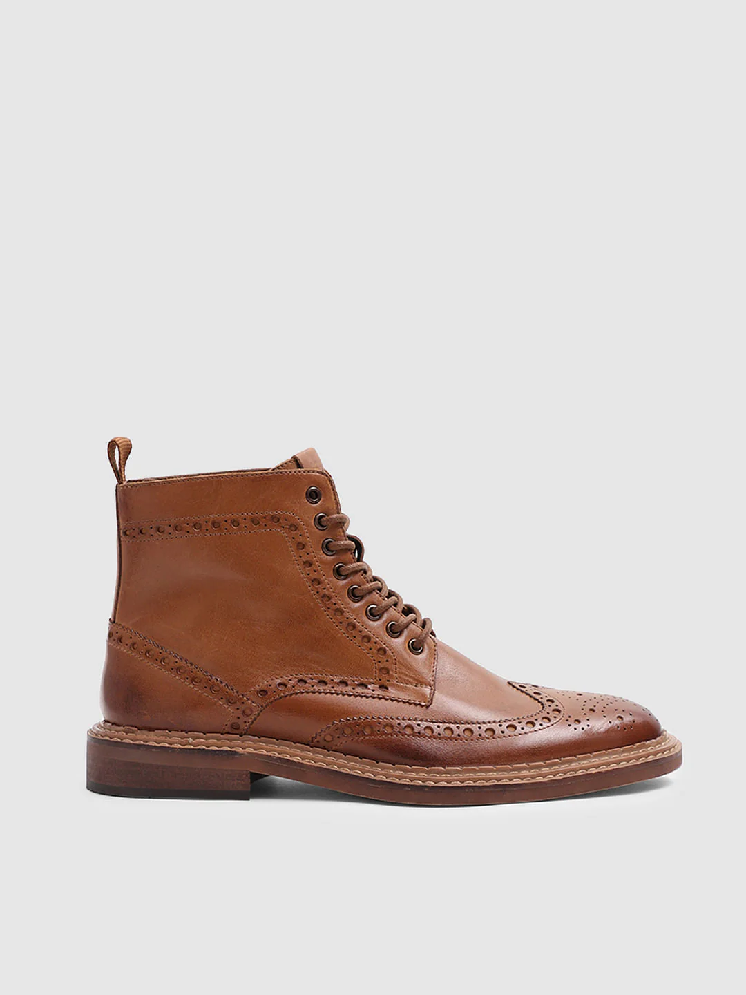 Brown Brogue Wingtip Leather Boots - Image 2