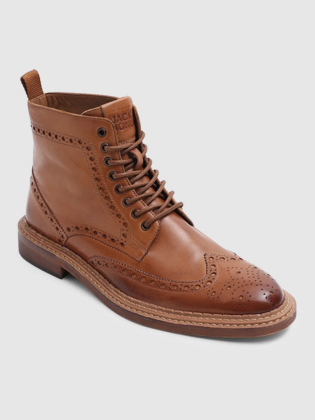 Brown Brogue Wingtip Leather Boots - Image 4