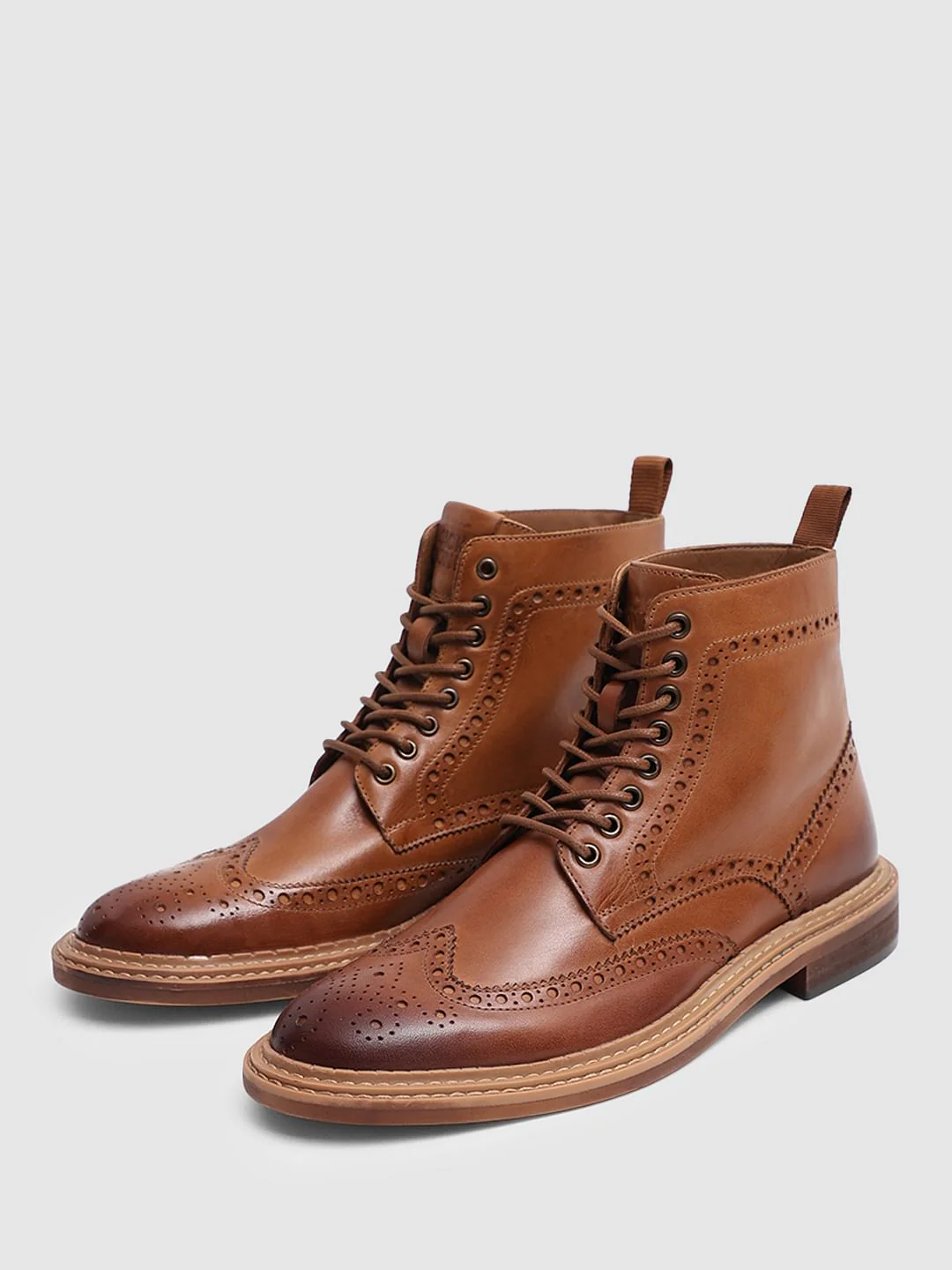 Brown Brogue Wingtip Leather Boots - Image 6