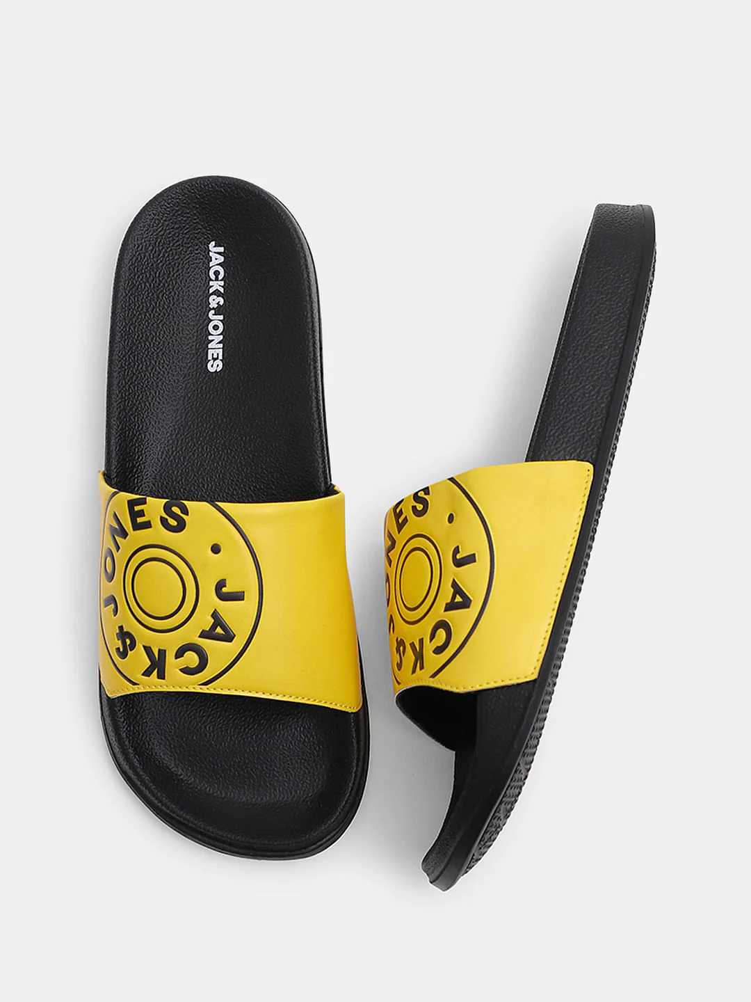 Yellow Logo Print Pool Sliders - Image 3