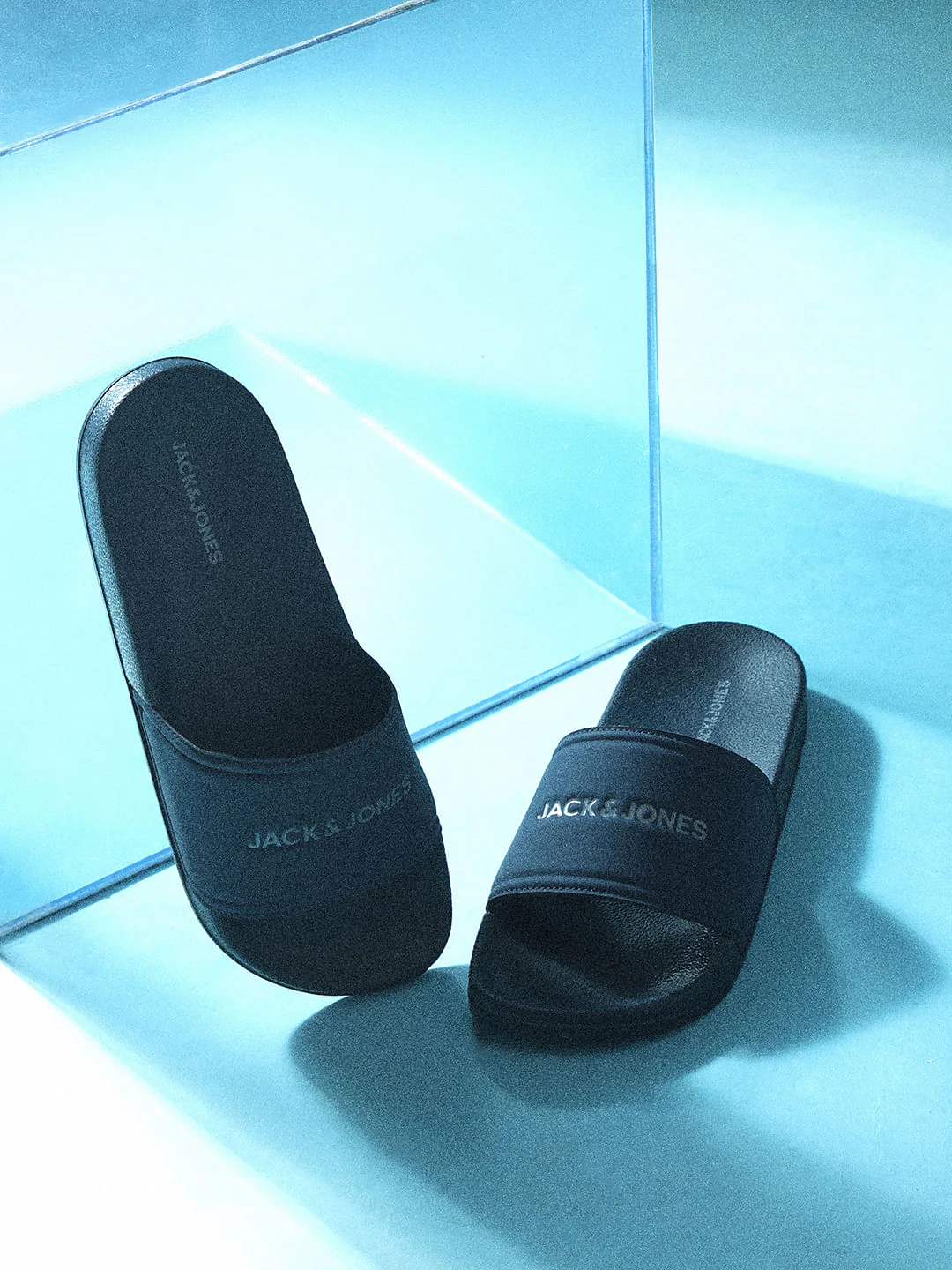 Navy Blue Logo Print Pool Sliders