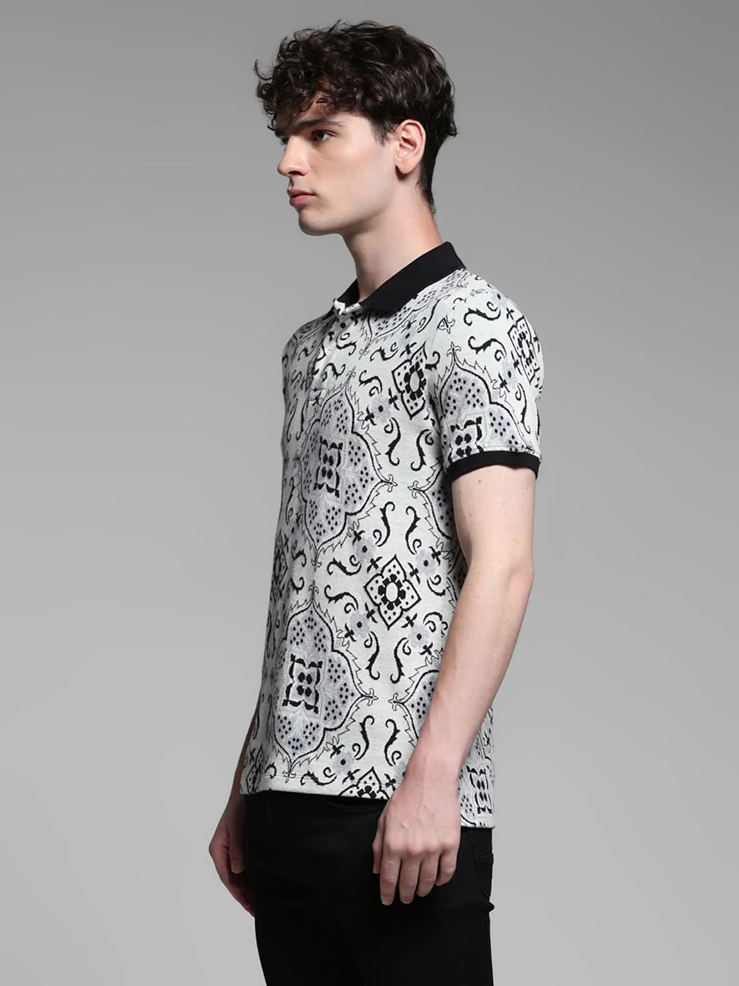 White Jacquard Printed Polo - Image 3