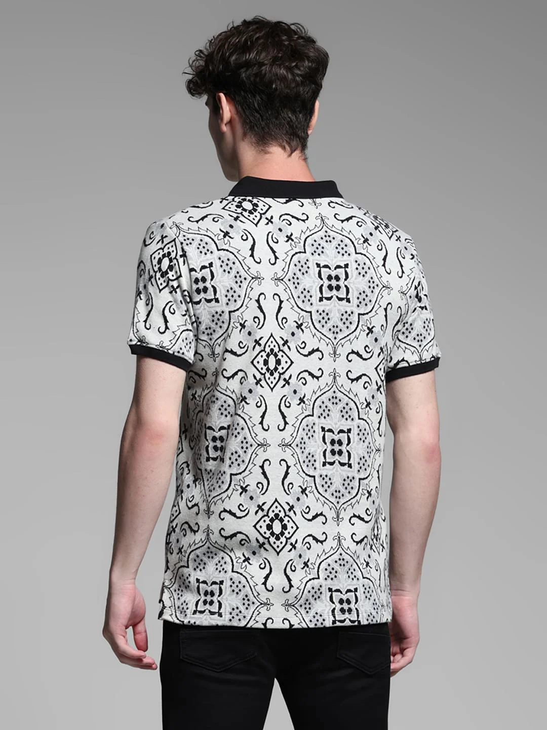 White Jacquard Printed Polo - Image 4