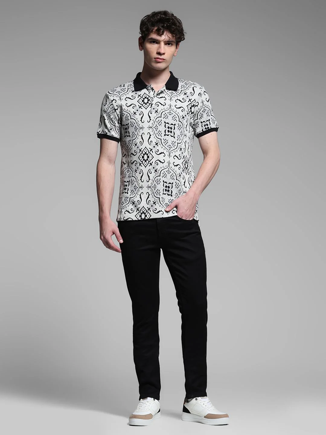 White Jacquard Printed Polo - Image 6
