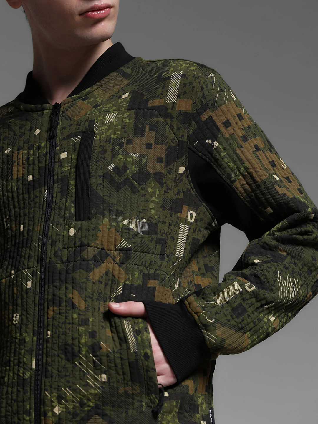 Dark Green Printed Sweat Jacket - Image 5
