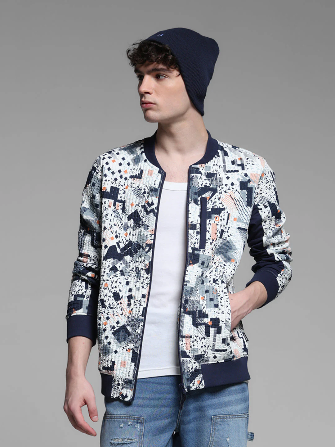 White Printed Sweat Jacket