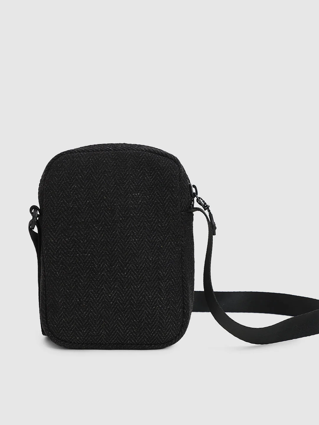 Black Herringbone Sling Bag - Image 3