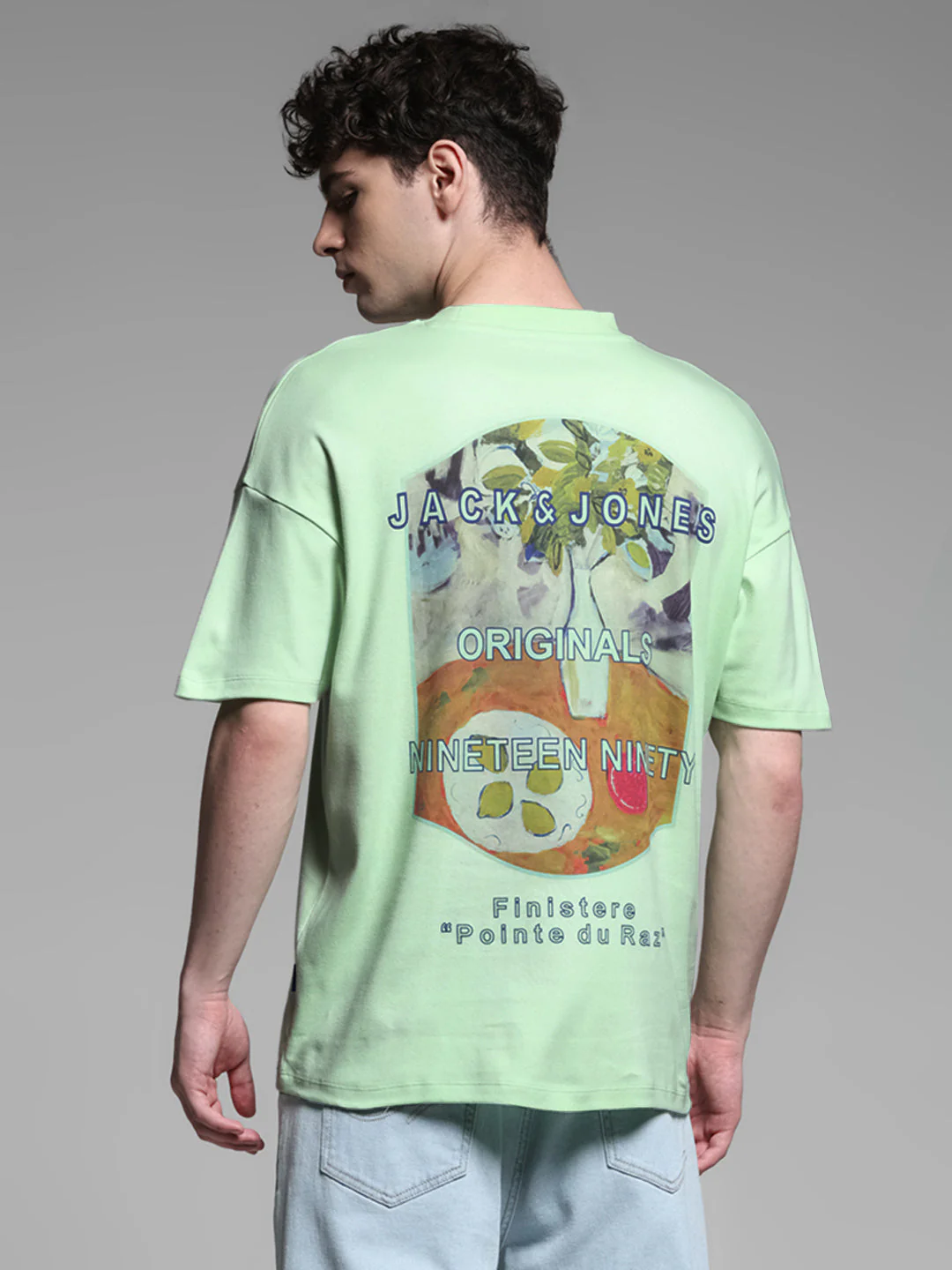 Men's Green Cotton Oversized Graphic Crew Neck T-Shirt - Image 4
