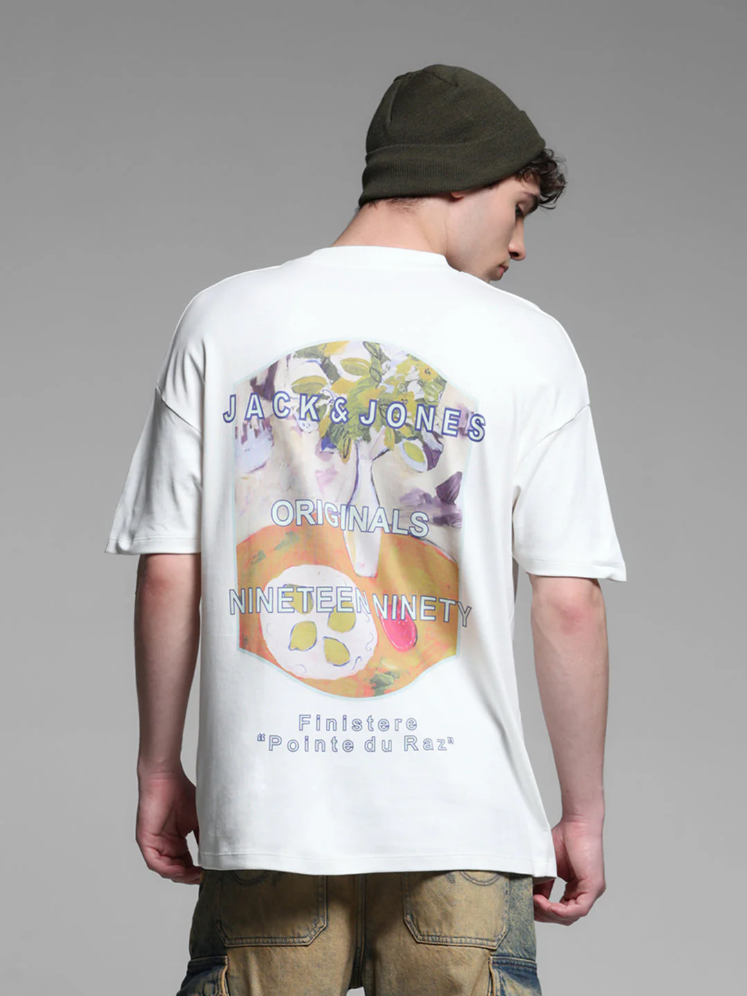 White Printed Oversized Crew Neck T-shirt