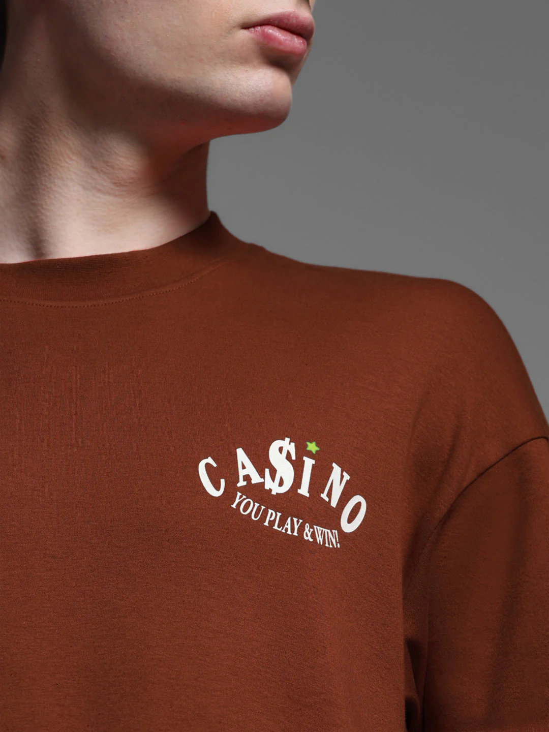 Men's Brown Oversized Cotton Graphic Crew Neck T-Shirt - Image 5