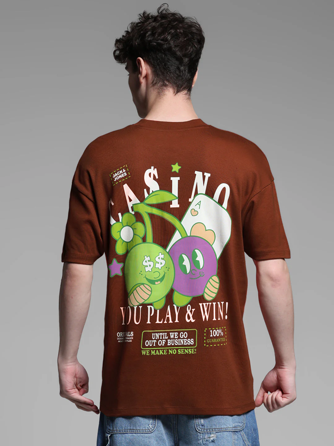 Men's Brown Oversized Cotton Graphic Crew Neck T-Shirt - Image 9