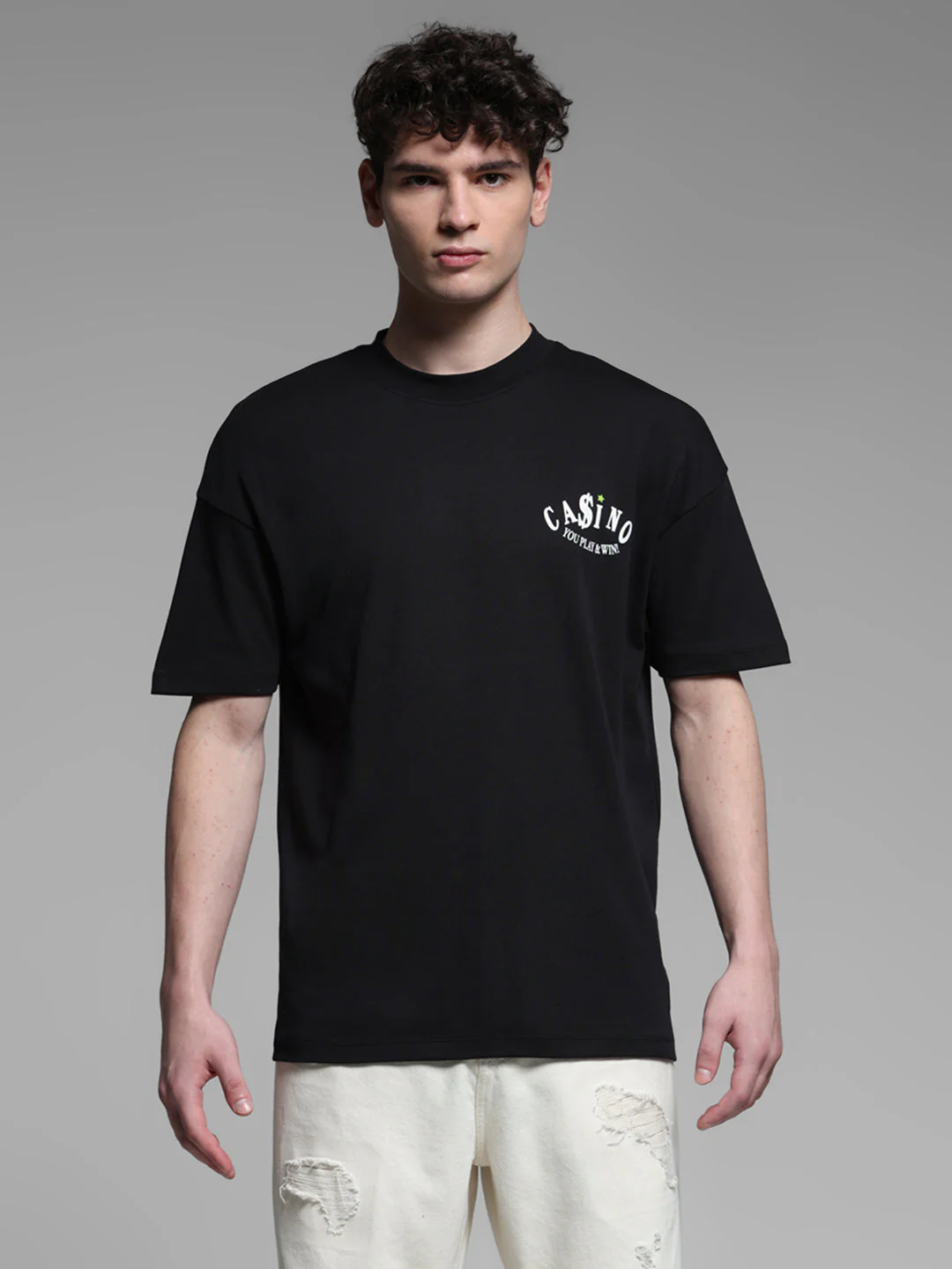 Men's Black Oversized Cotton Crew Neck Graphic T-Shirt - Image 8