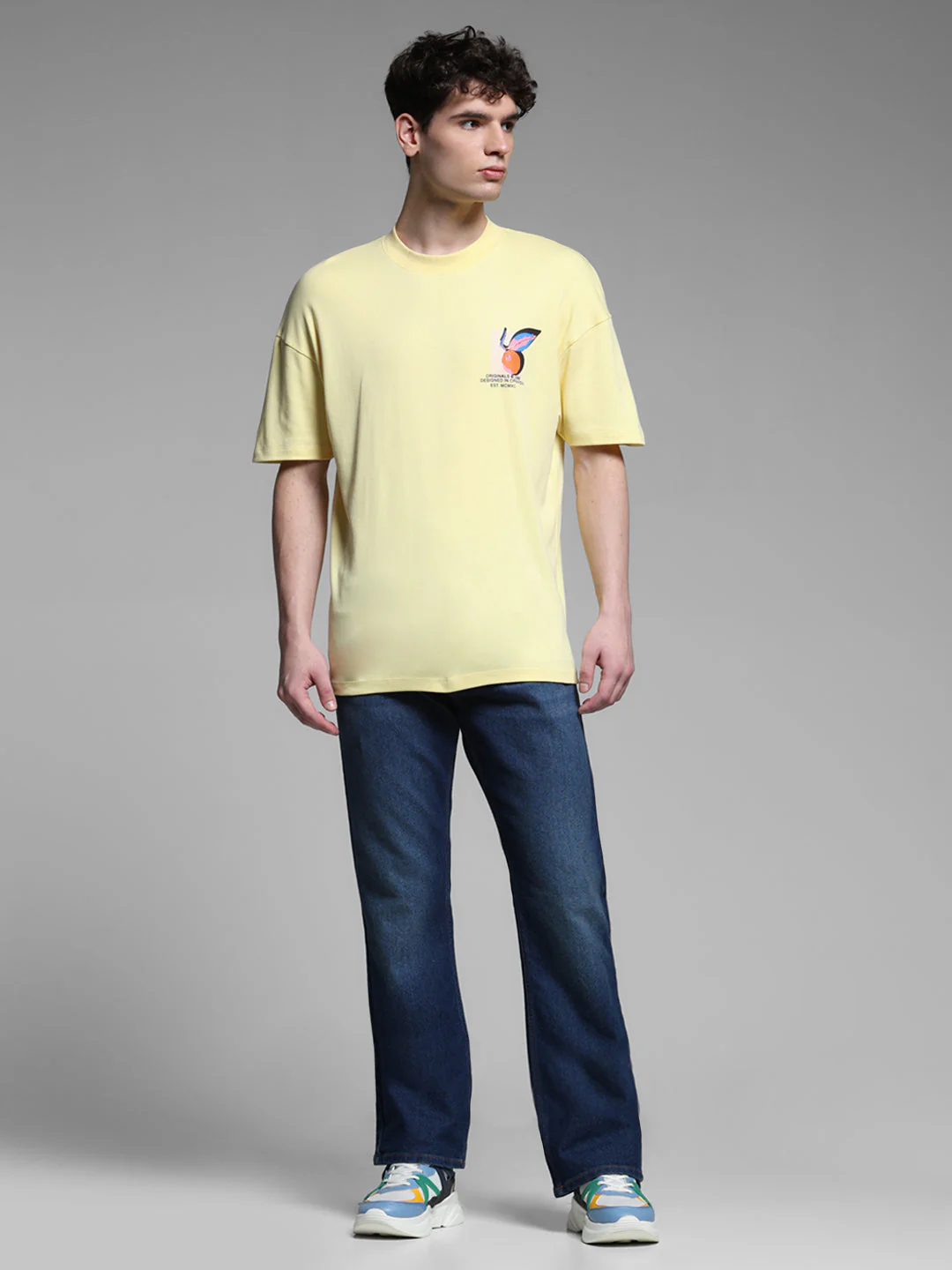 Men's Yellow Cotton Oversized Graphic Crew Neck T-Shirt - Image 6