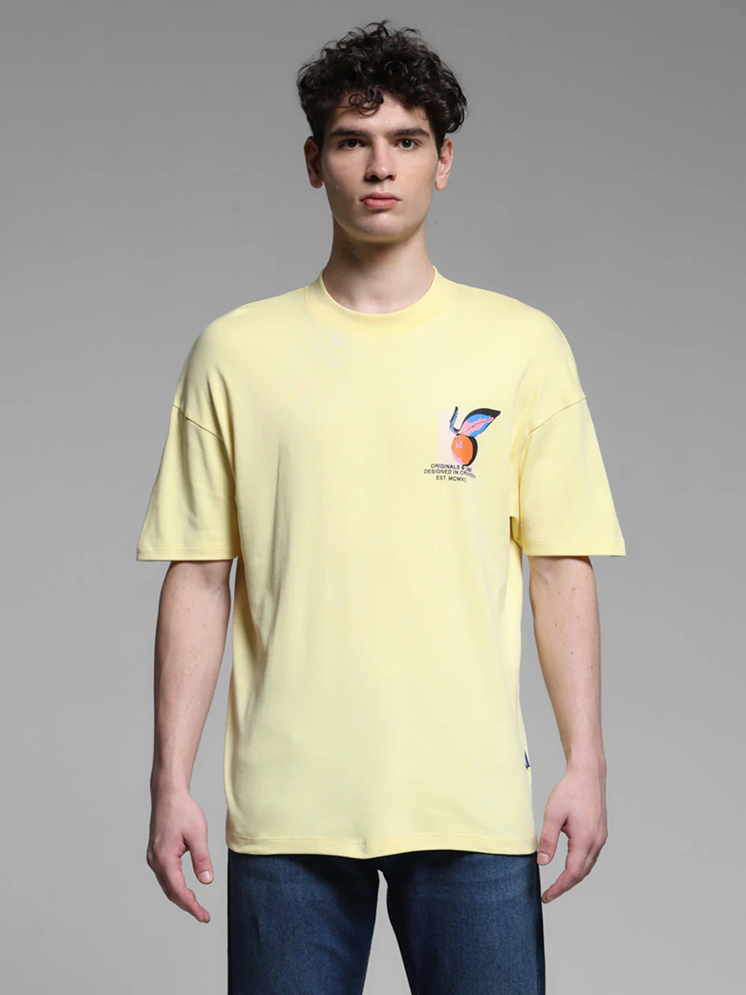 Men's Yellow Cotton Oversized Graphic Crew Neck T-Shirt - Image 8