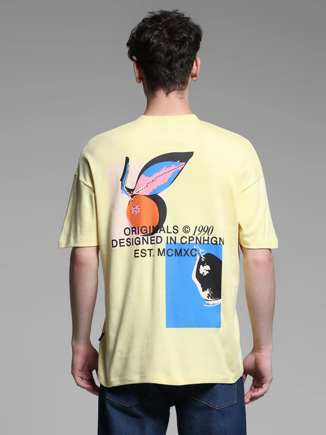 Men's Yellow Cotton Oversized Graphic Crew Neck T-Shirt - Image 9