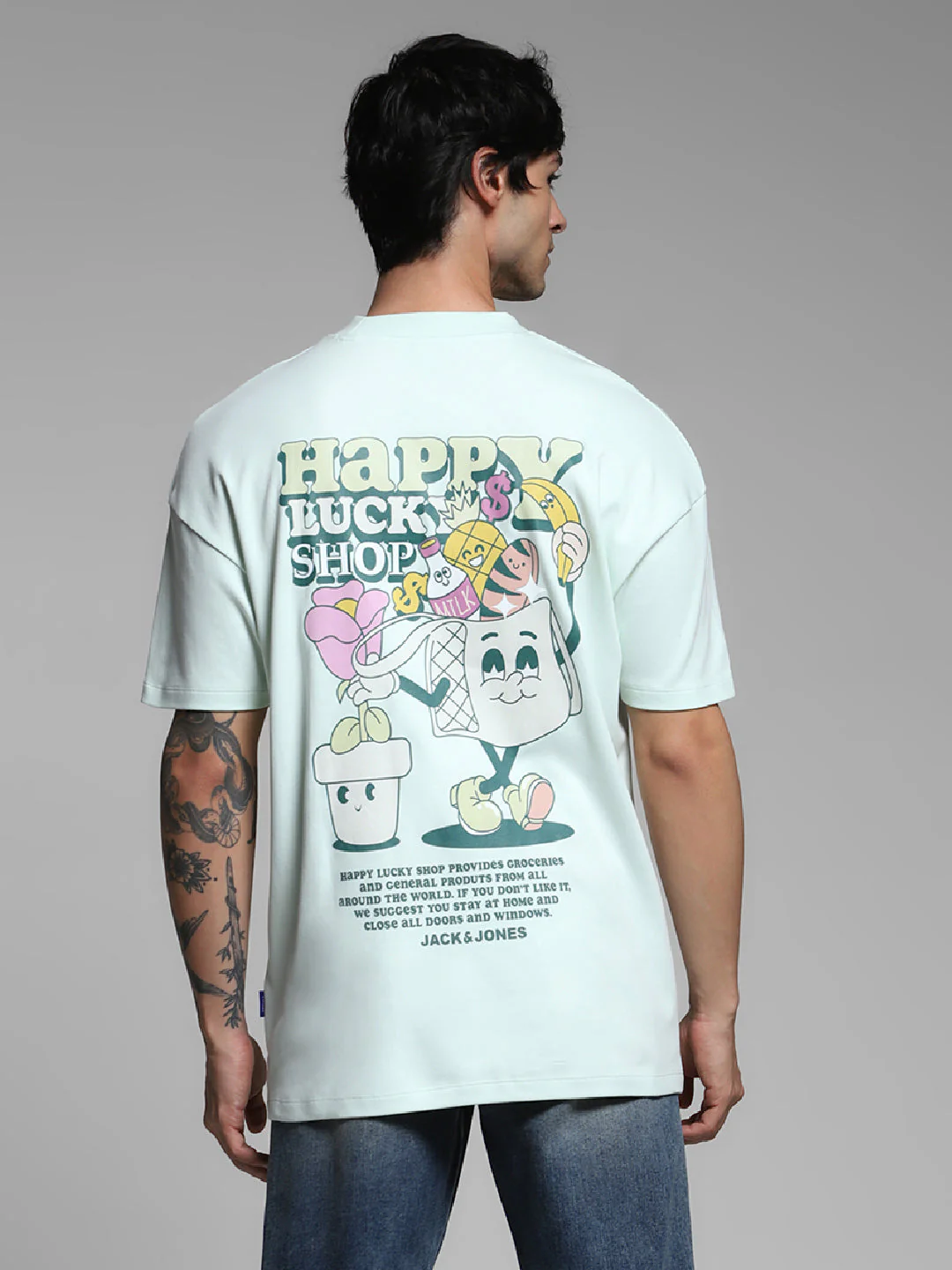 Men's Oversized Cotton Crew Neck Graphic T-Shirt - Clearly Aqua - Image 4