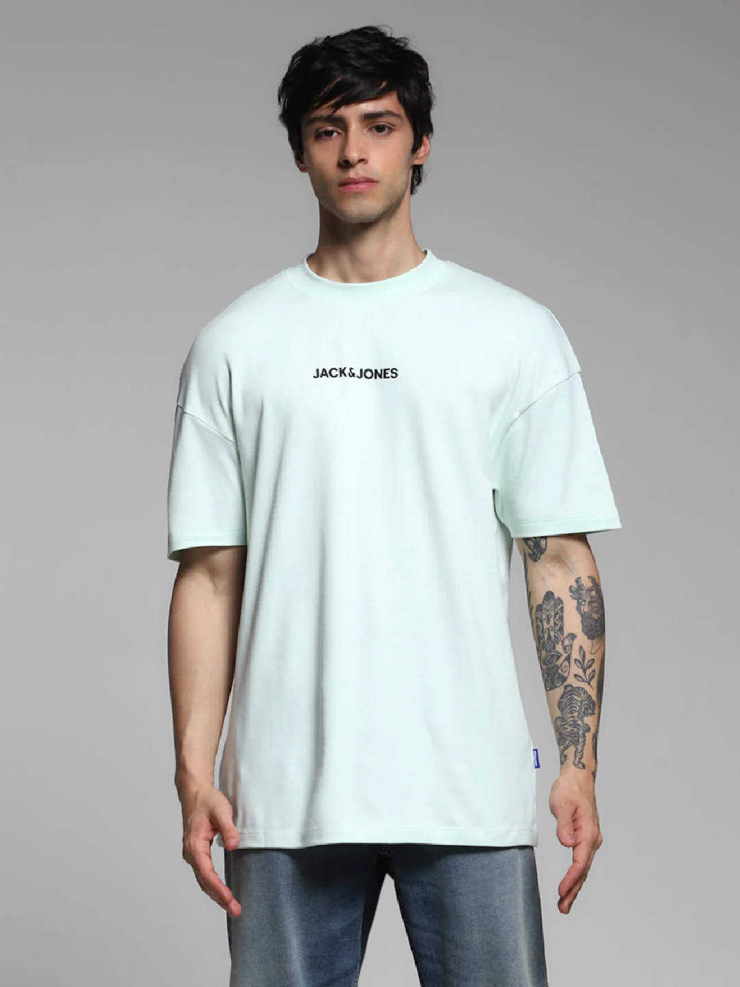 Men's Oversized Cotton Crew Neck Graphic T-Shirt - Clearly Aqua - Image 8