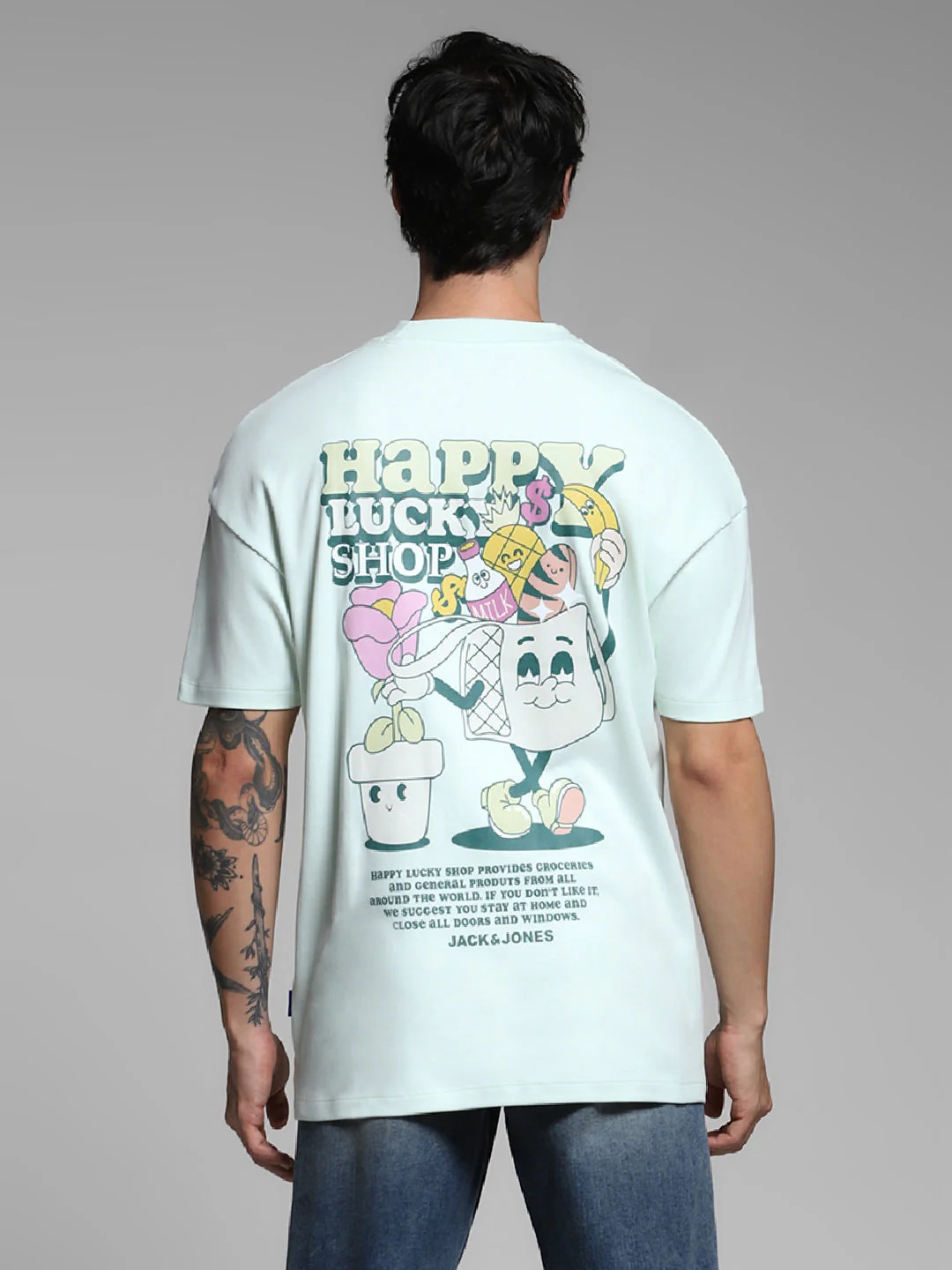 Men's Oversized Cotton Crew Neck Graphic T-Shirt - Clearly Aqua - Image 9