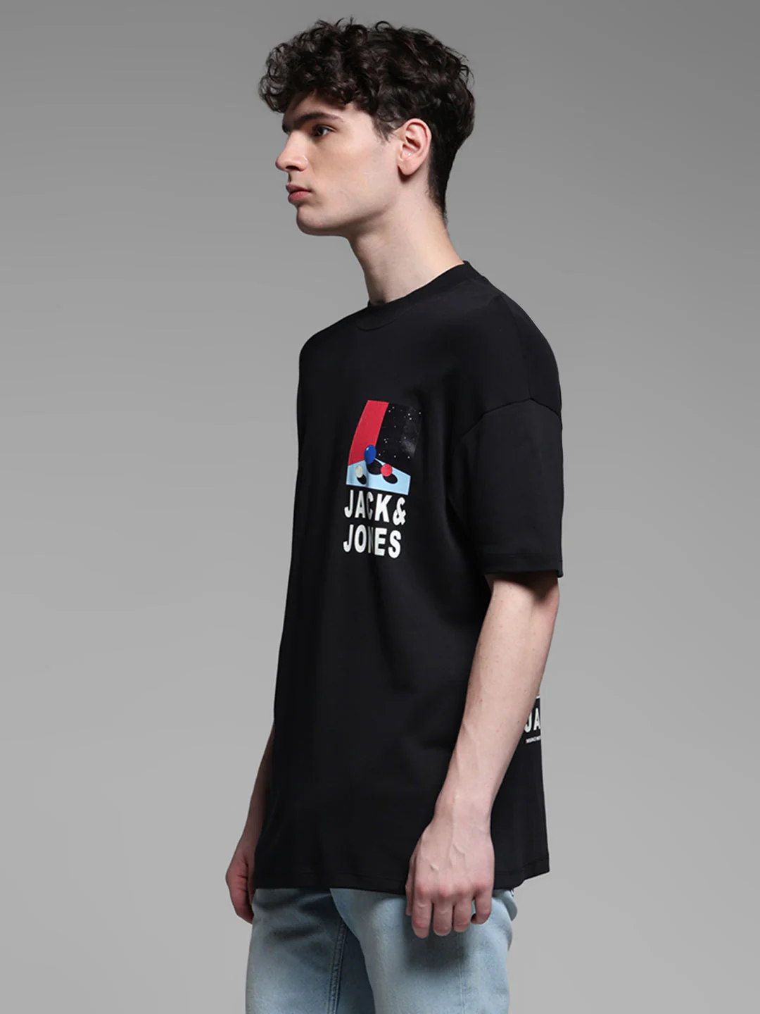Black Printed Oversized Crew Neck T-shirt - Image 3