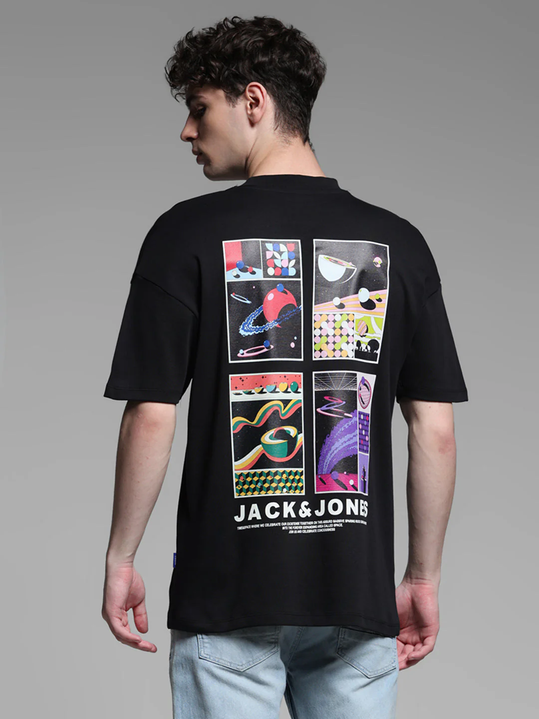 Black Printed Oversized Crew Neck T-shirt - Image 4
