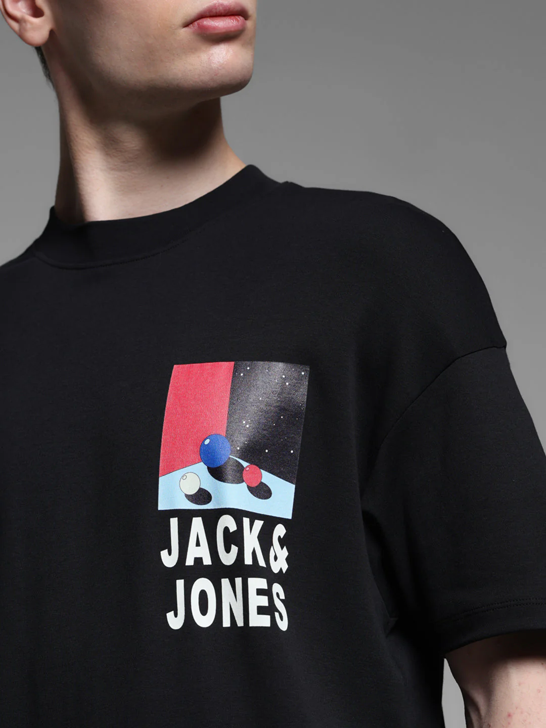 Black Printed Oversized Crew Neck T-shirt - Image 5