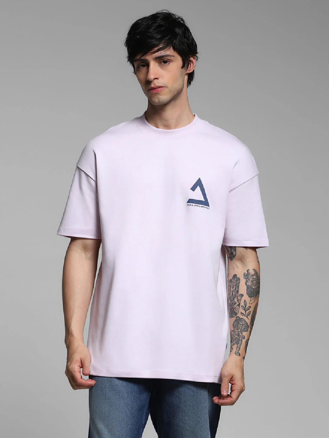 Men's Cotton Oversized Graphic Crew Neck T-Shirt - Lavender - Image 2