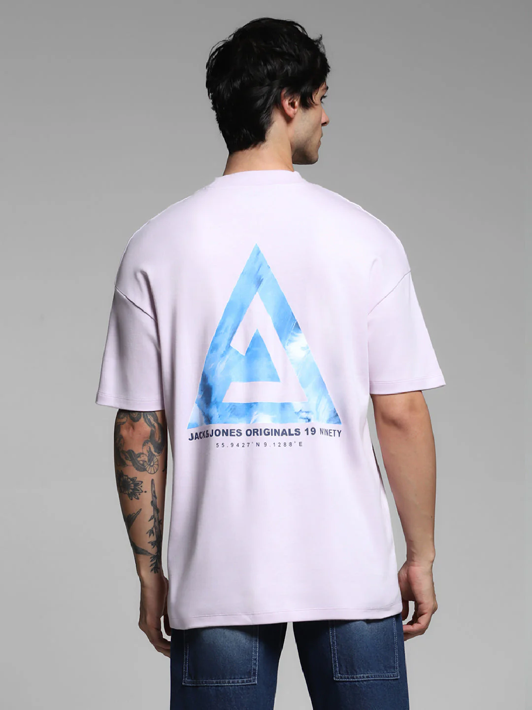 Men's Cotton Oversized Graphic Crew Neck T-Shirt - Lavender - Image 4