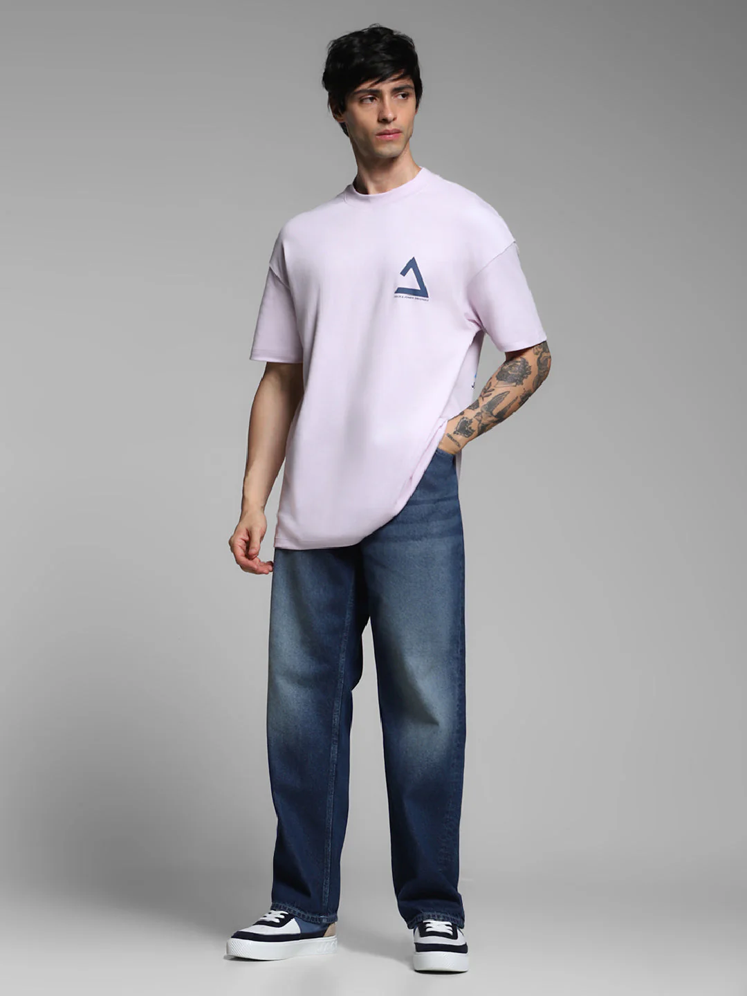 Men's Cotton Oversized Graphic Crew Neck T-Shirt - Lavender - Image 6