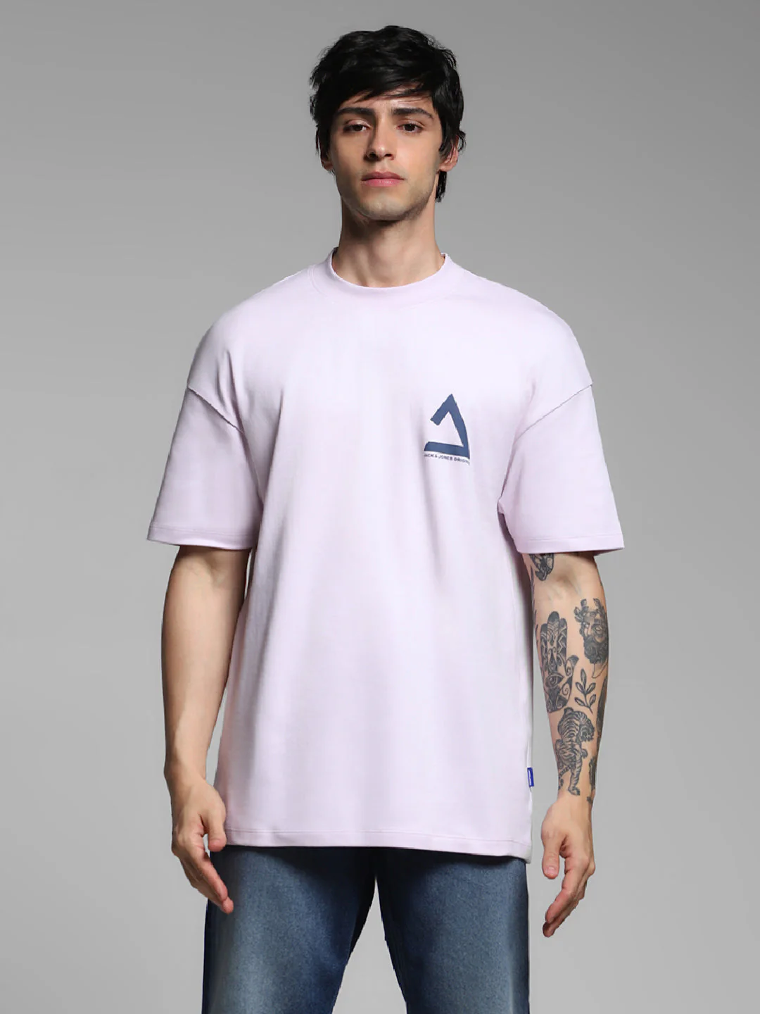 Men's Cotton Oversized Graphic Crew Neck T-Shirt - Lavender - Image 8