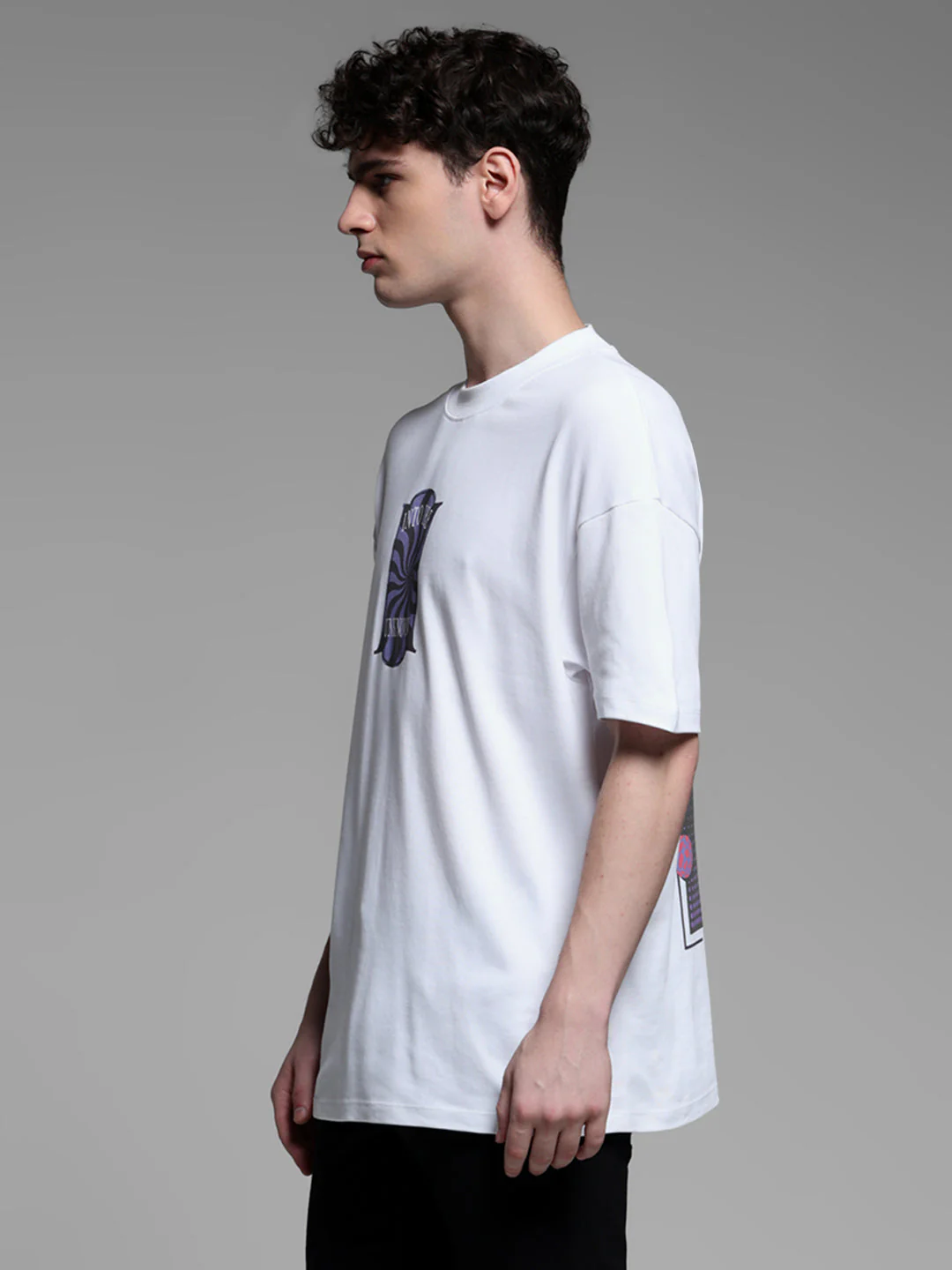 White Printed Oversized Crew Neck T-shirt - Image 3