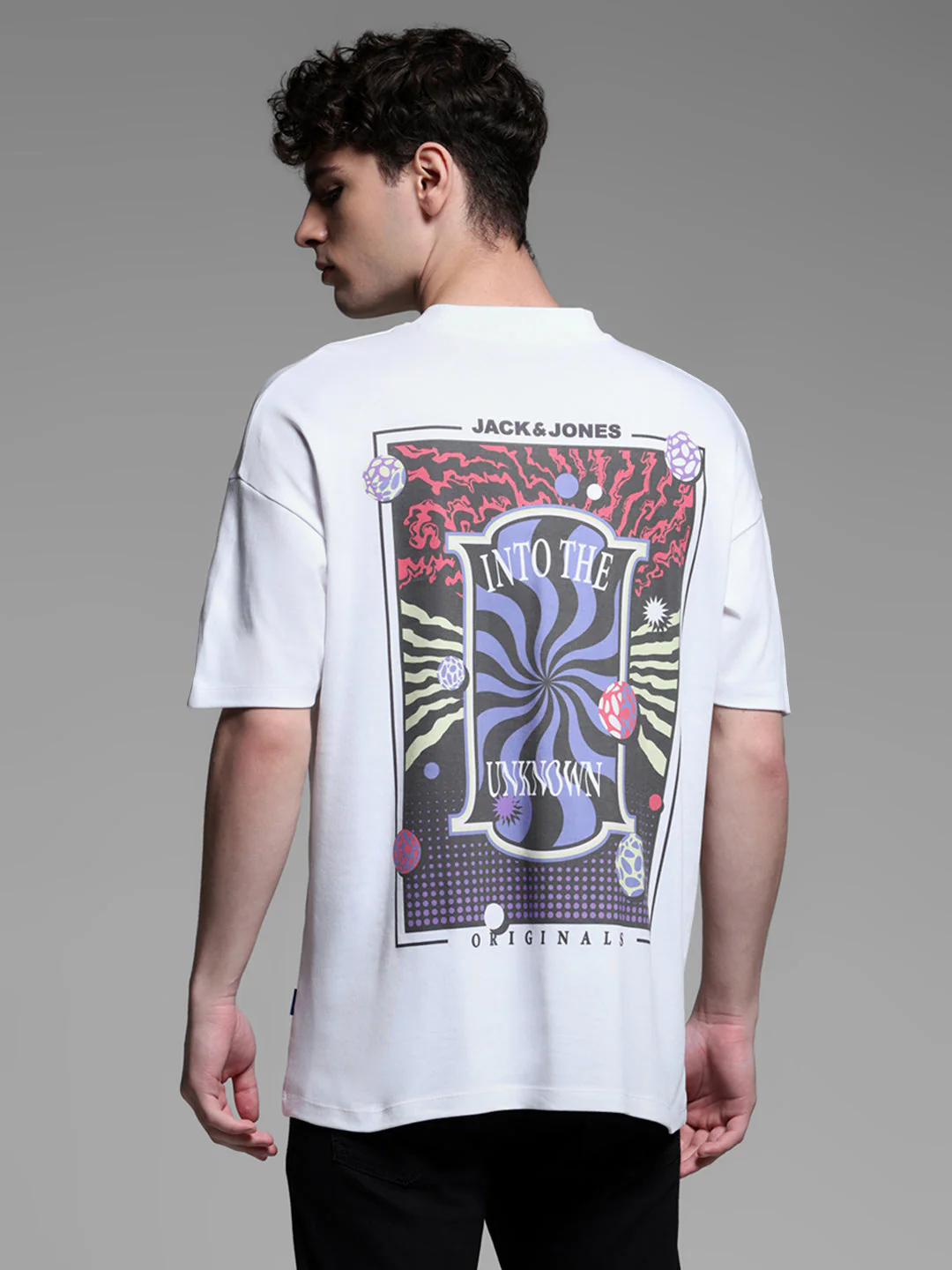 White Printed Oversized Crew Neck T-shirt - Image 4