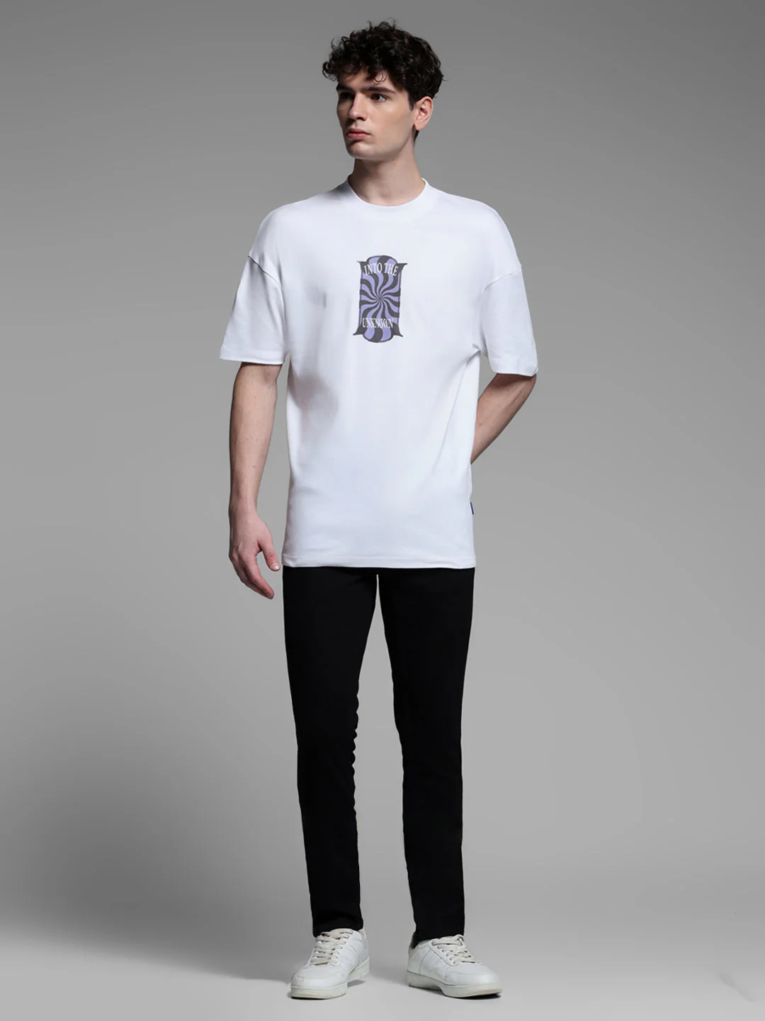 White Printed Oversized Crew Neck T-shirt - Image 6