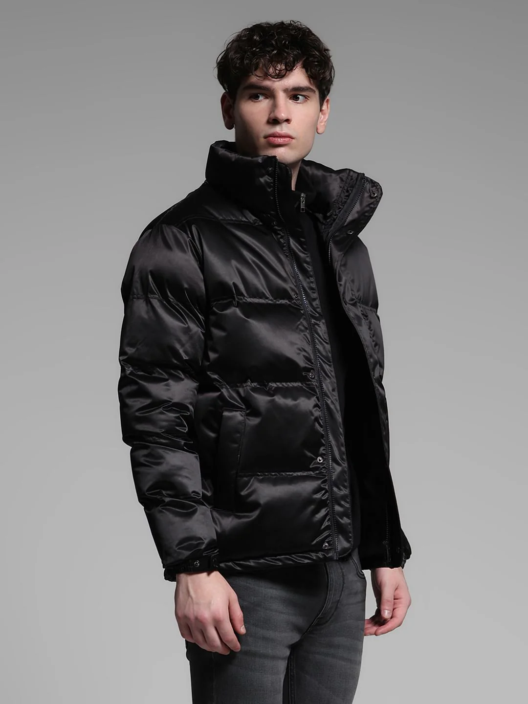 Black High Rise Puffer Jacket - Image 3