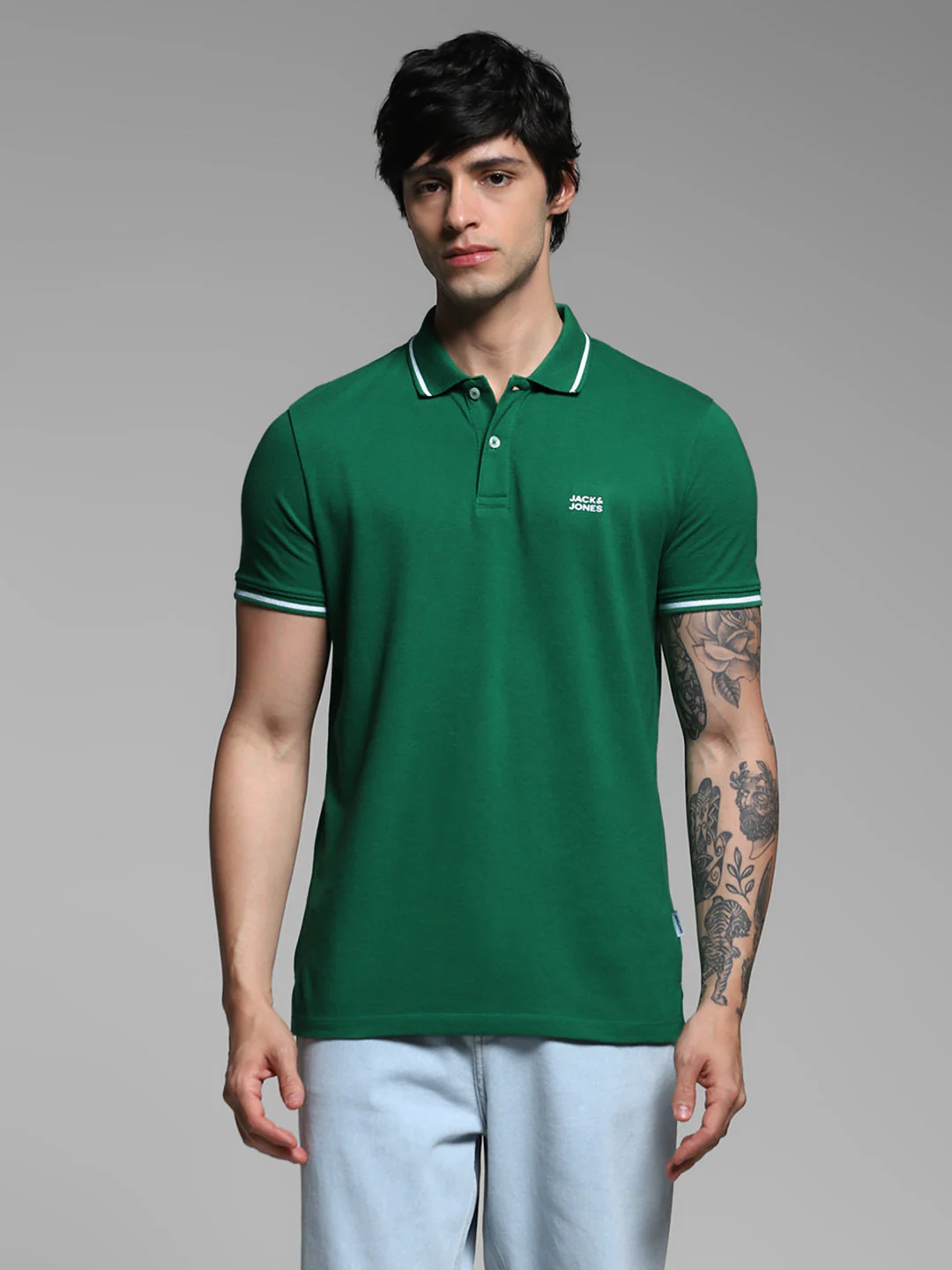 Green Contrast Tipped Polo - Image 2