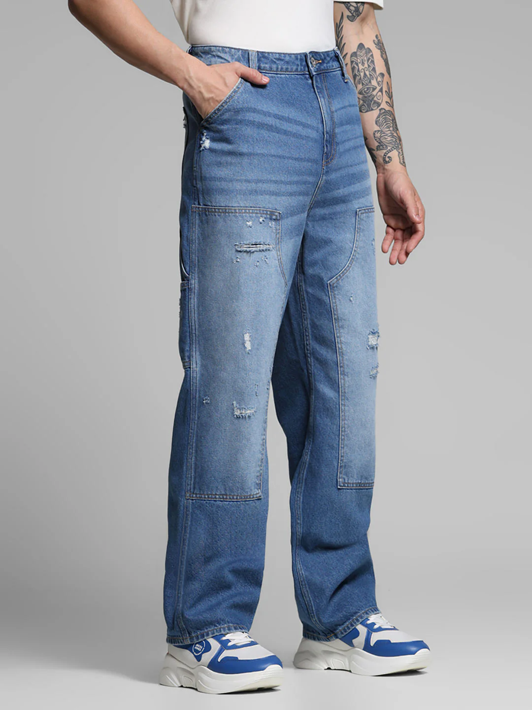 Blue Distressed Dario Loose Fit Jeans - Image 2