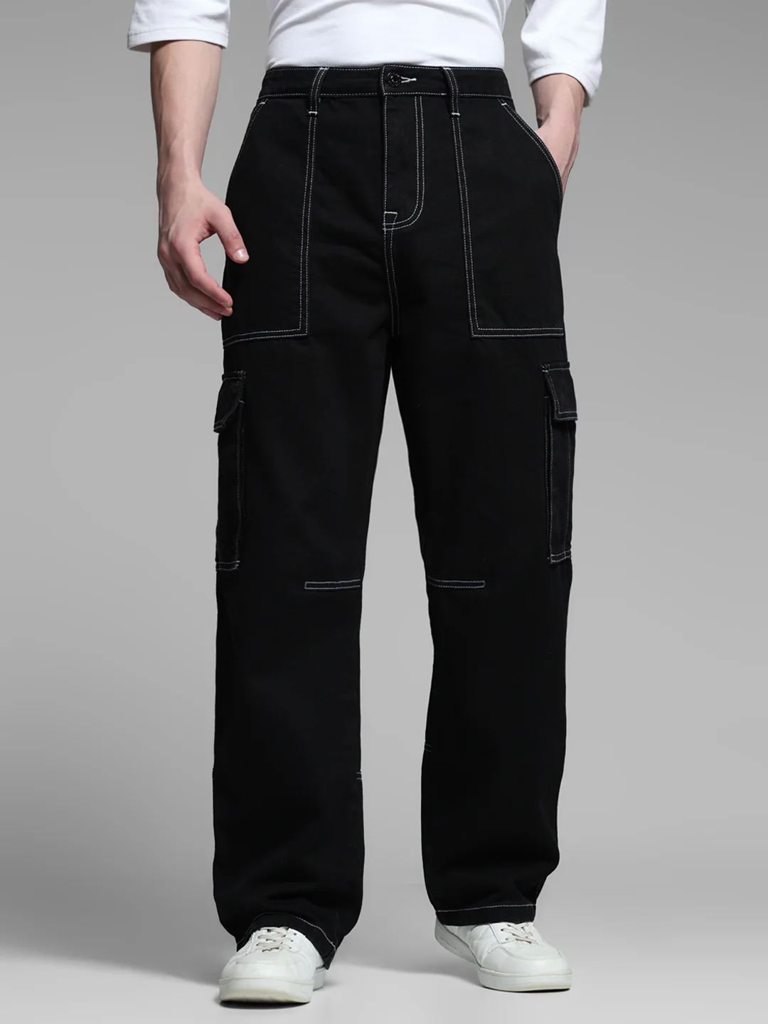 Black Contrast Stitch Anti Fit Jeans