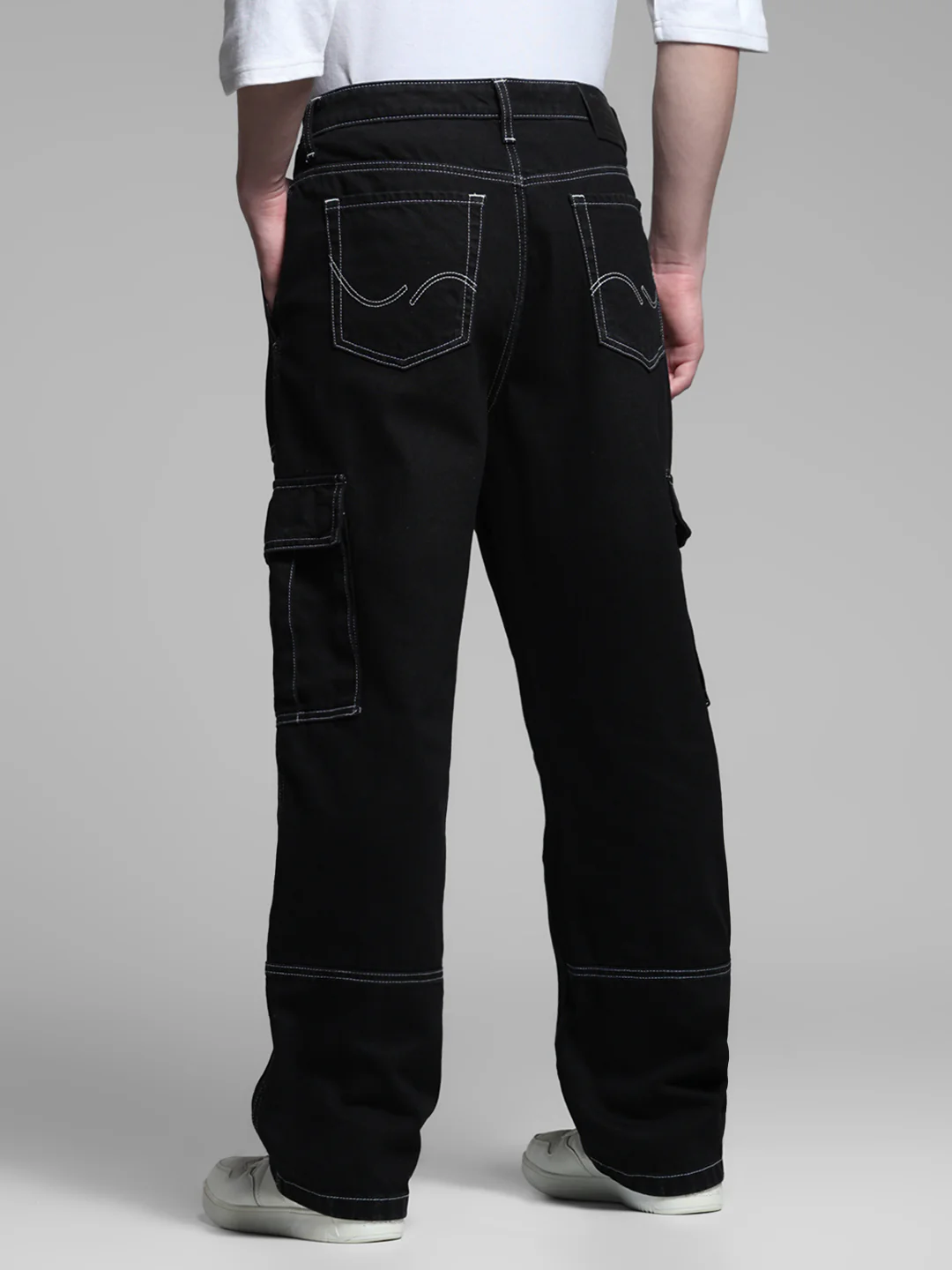 Black Contrast Stitch Anti Fit Jeans - Image 3