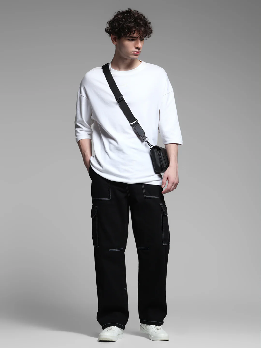 Black Contrast Stitch Anti Fit Jeans - Image 6