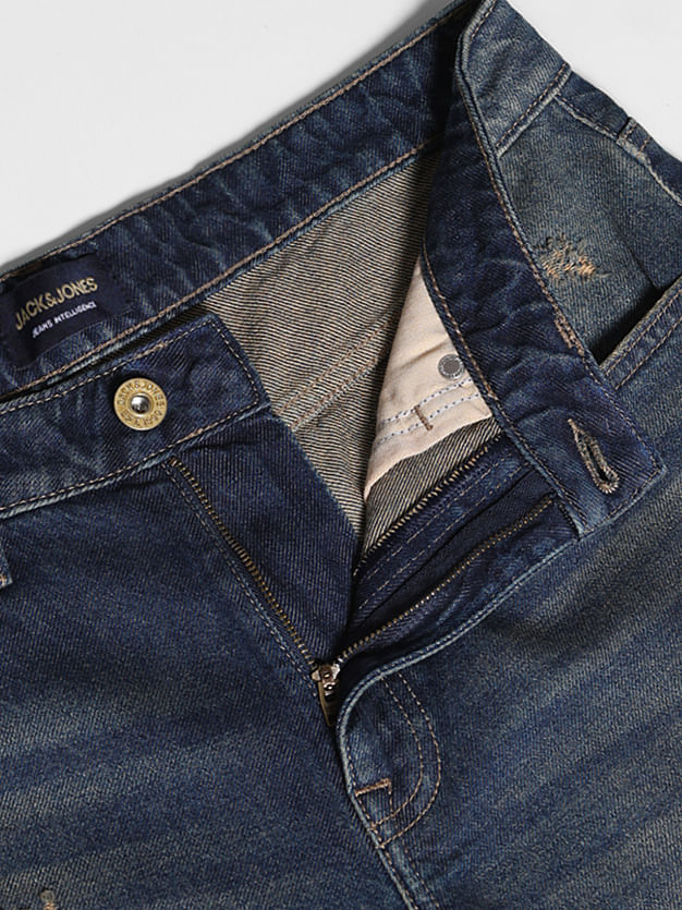 Dark Blue Distressed Bootcut Jeans - Image 5