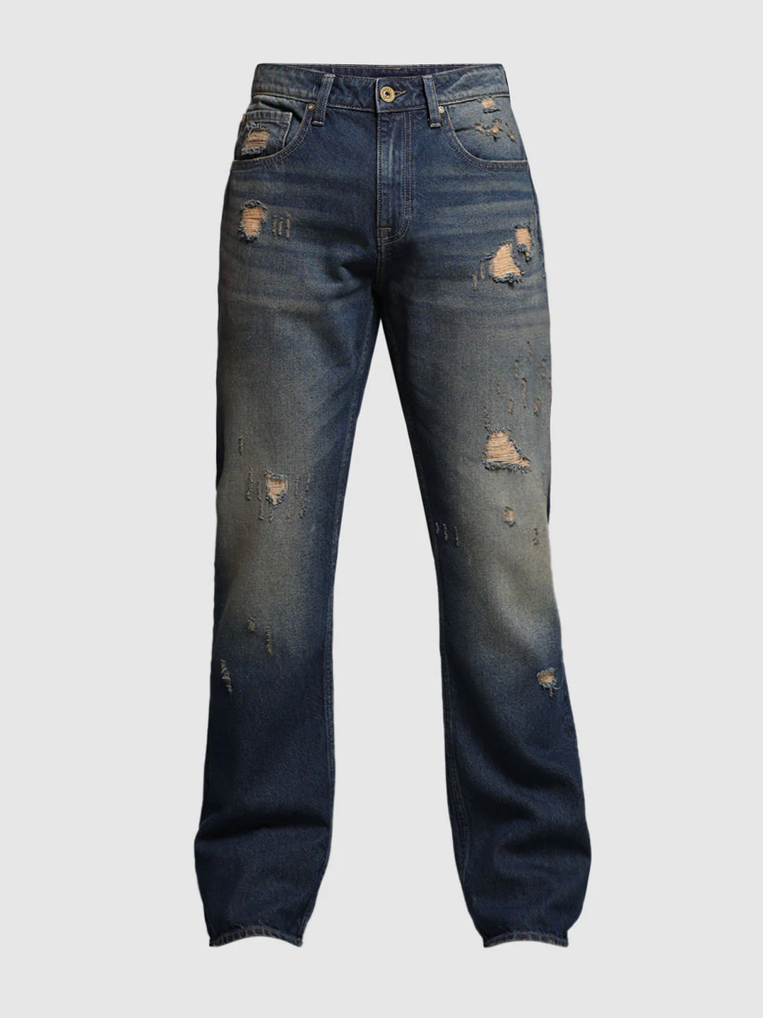 Dark Blue Distressed Bootcut Jeans - Image 7