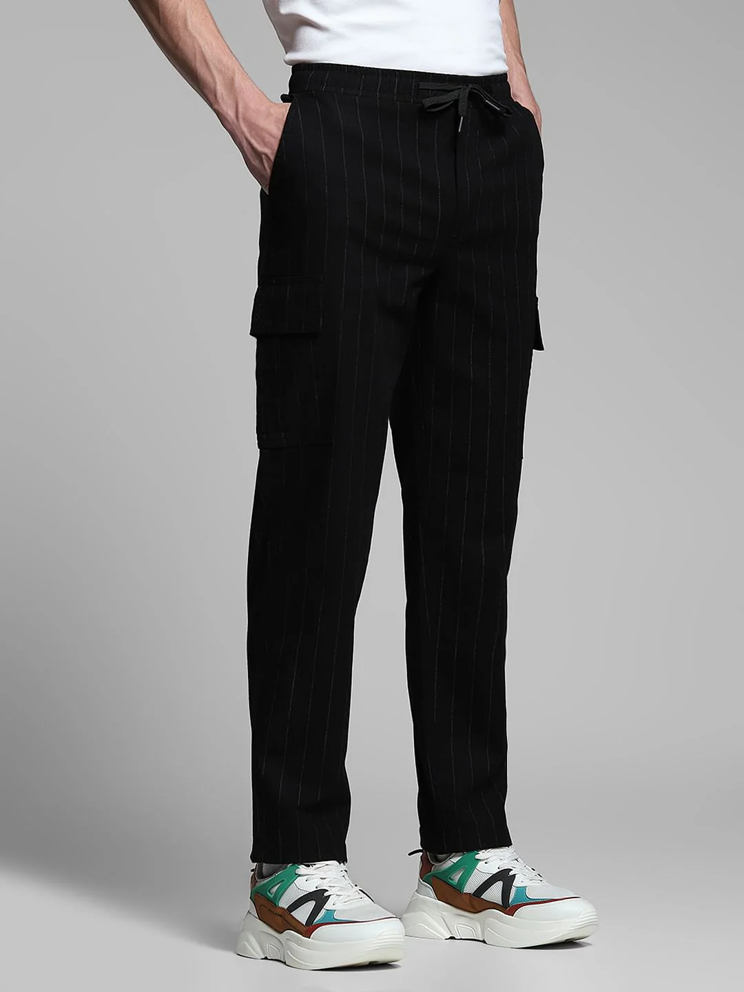 Black Striped Anti Fit Cargos - Image 2