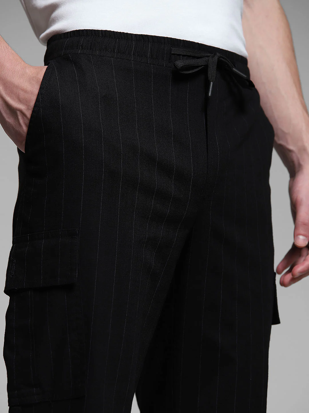 Black Striped Anti Fit Cargos - Image 4